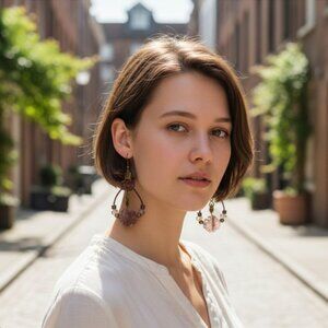 Muddy Raspberry Celtic Knot Leather Earrings with Frosted Glass Bead